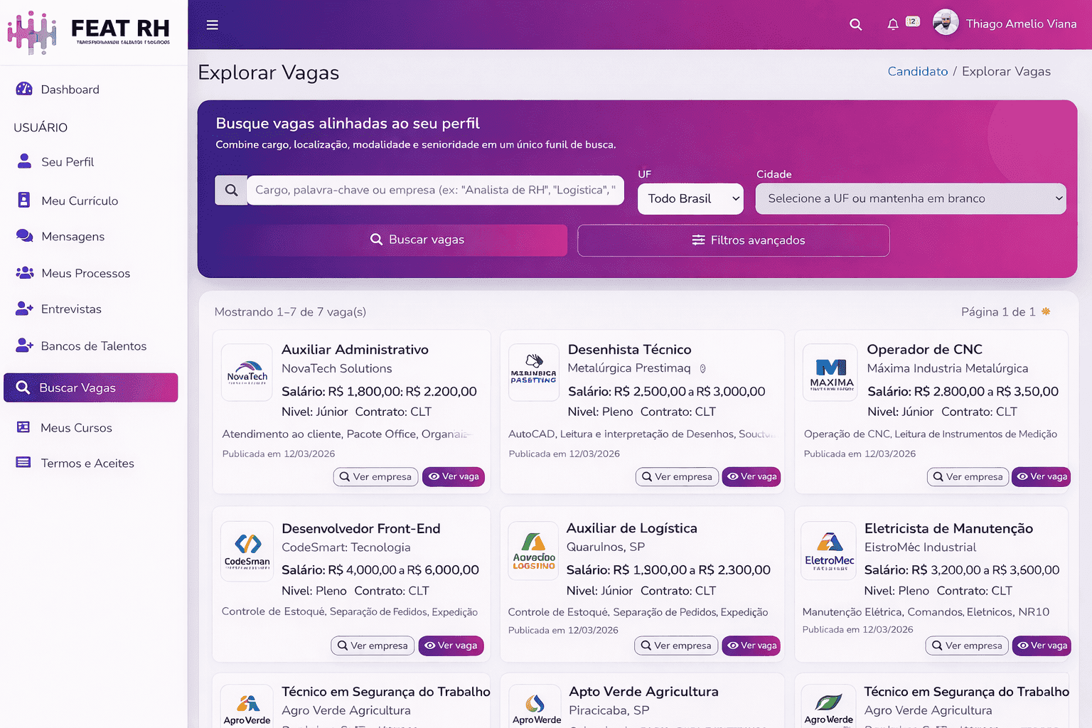 Portal do candidato FEAT RH